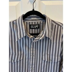 Wrangler Authentic Western Shirt Mens XL Grey Striped Pearl Snap Long Sleeve
VTG